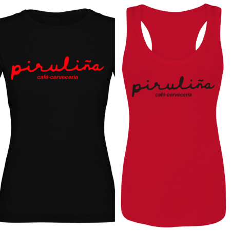 Camiseta de manga corta y de tirantes serigrafiadas para el bar ''Piruliña''.\\n\\n10/07/2020 14:46